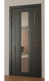 Межкомнатная крашеная дверь с зеркалом «Modern-74-painted mirror grafit» Фаворит