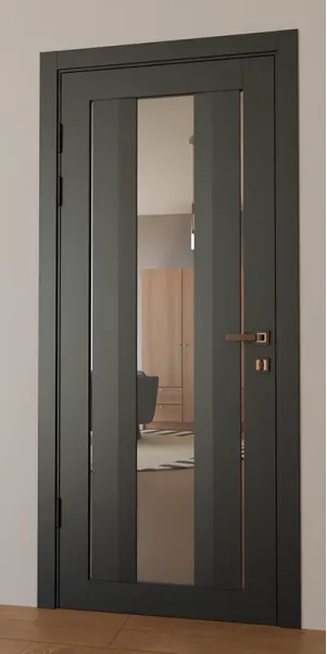 Міжкімнатні фарбовані двері з дзеркалом «Modern-74-painted mirror grafit»‎ Фаворит