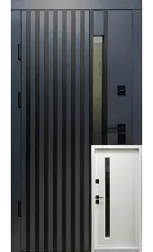 Входная дверь «Спадаро», толщина полотна 96 мм (2 контура), стеклопакет, накладки композитная кассета 16 мм/ МДФ 26 мм