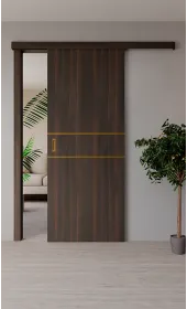 Міжкімнатні розсувні двері «Techno-67f-slider-gold molding»‎ Фаворит