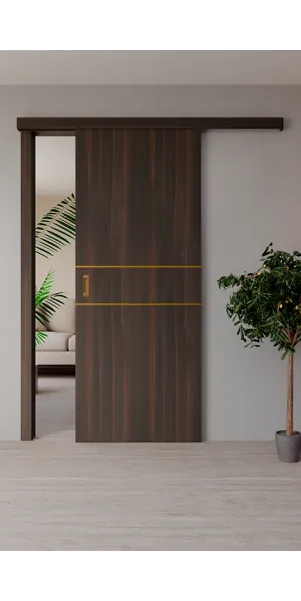 Межкомнатная раздвижная дверь «Techno-67f-slider-gold molding» Фаворит