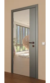 Межкомнатная крашеная дверь с зеркалом «Techno-93-painted mirror milk» Фаворит